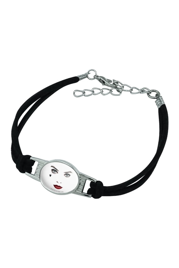 Birds of Prey Harley Quinn Red Lips Novelty Suede Leather Metal Bracelet