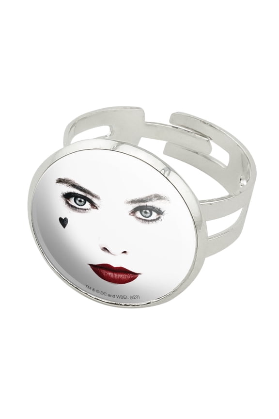 Birds of Prey Harley Quinn Red Lips Silver Plated Adjustable Novelty Ring