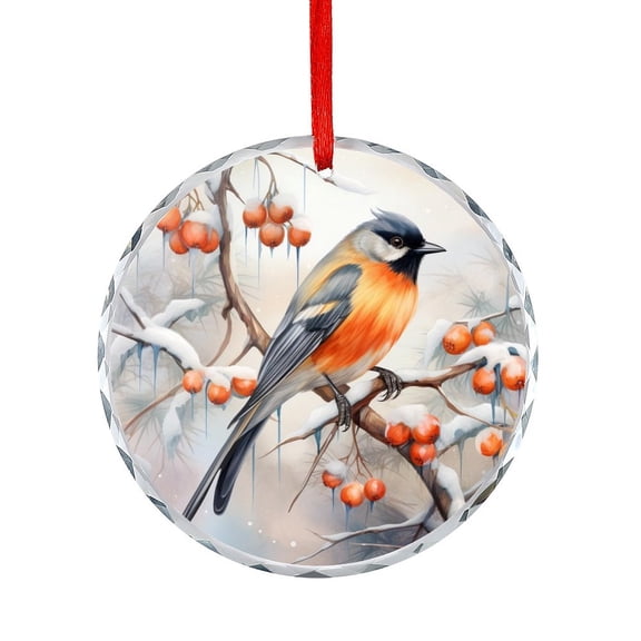 Birds on Branch Christmas Christmas Ornament Unique Home Decor Merry Christmas Winter Watercolor Birds Snowflake Snowy Day Glass Round Ornaments