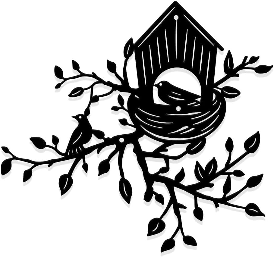 Birds on Branch Wall Decor Black Metal Wall Art Tree with Birdhouse Art ...