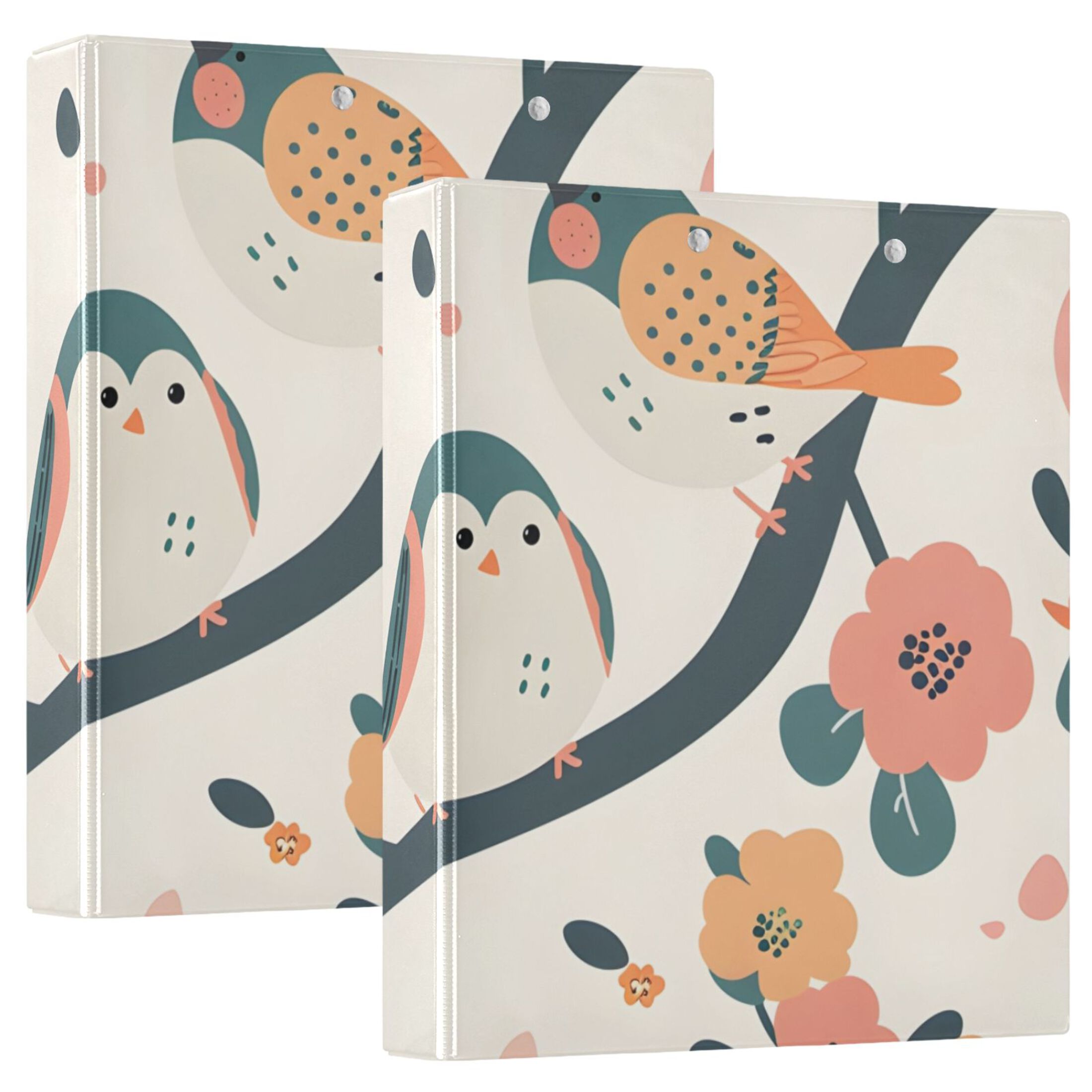 Birds on Branch with Flower 3 Ring Hardcover Binders 1.5" Round Rings for Letter-Size Folder Paper Organizer Pockets for Office Student Recipe 1 Pack