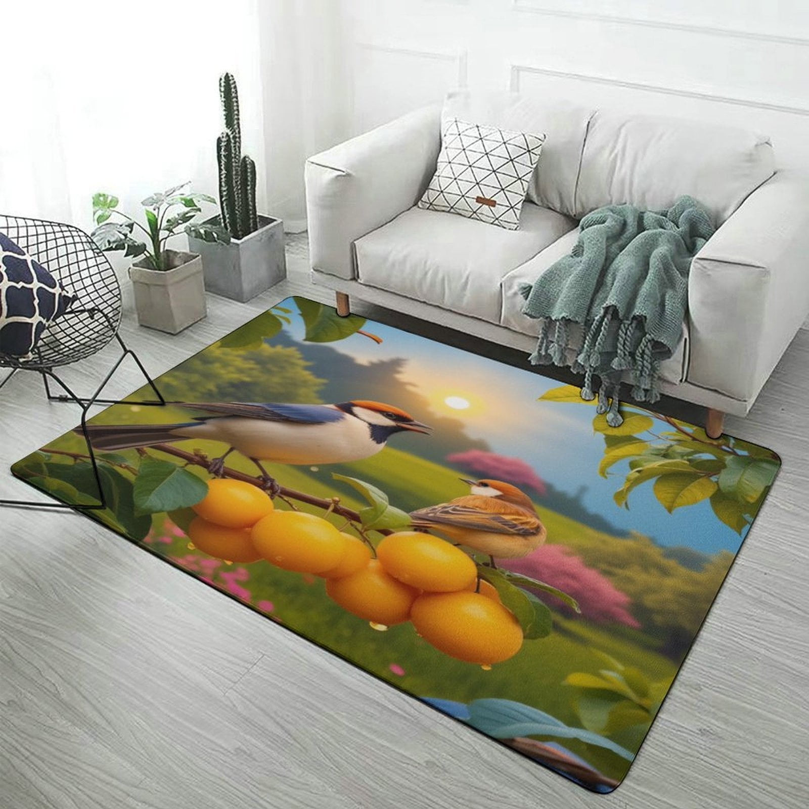 Birds on Branch with Fruits Carpet Style Living Room Bedroom Rug Soft ...