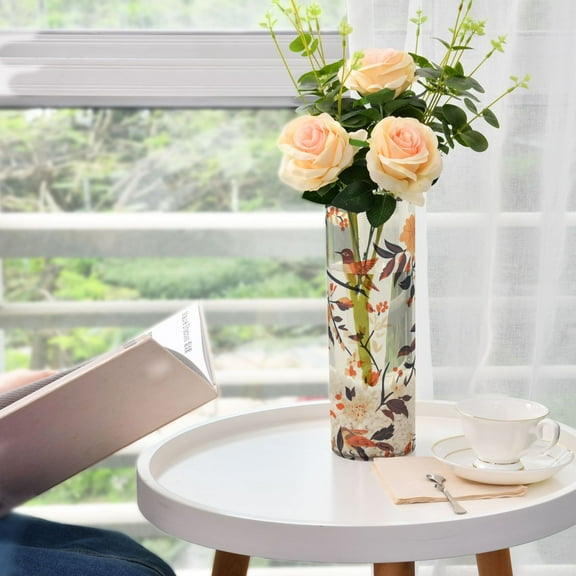 Birds on Branches Design Plastic Vase 11.8'' x 3.9'' Transparent Non Breakable Decorative for Family