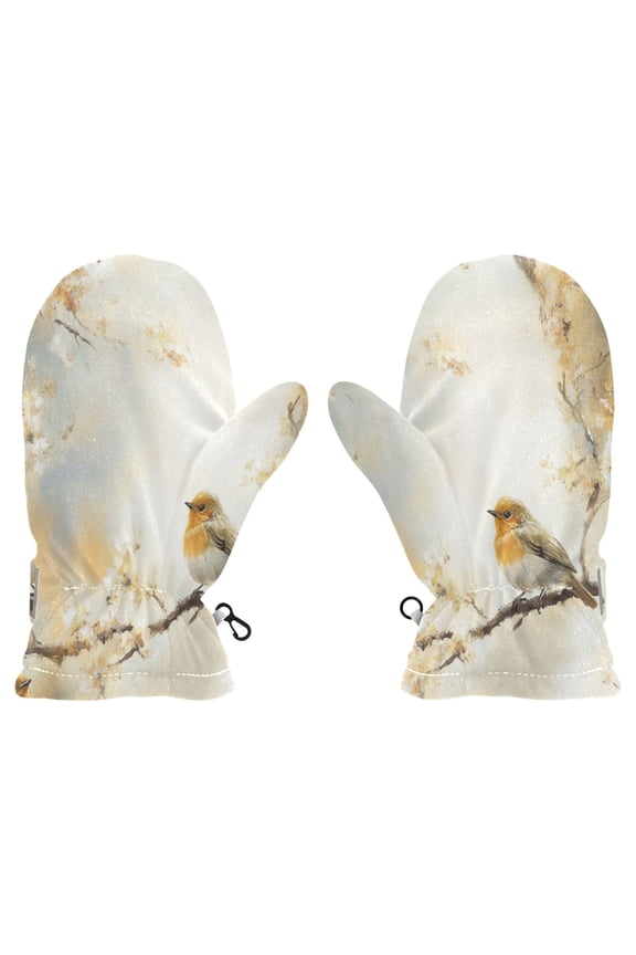 Birds on Branches Witch Cauldron Pattern Cold Weather Mittens Cozy Gloves with Adjustable Fit Perfect for Outdoor Fun