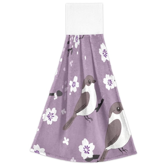 Birds on Cherry Blossoms 2 Pack 14''x18'' Hand Towels Soft Coral Fleece Quick Dry Hook and Loop for Kitchen Bathroom