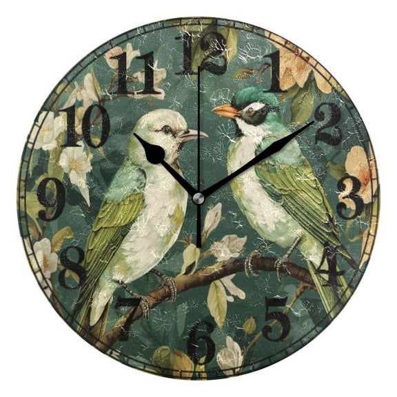Birds on Floral Silent Wall Clock 10" Non-Ticking Battery Clock