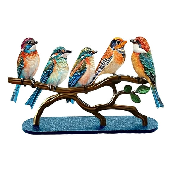 Birds on a Branch Desktop Decor - Multicolor Hummingbird Craft Statues for Office, Home, Window Sill, and Aviary Themed Gifts