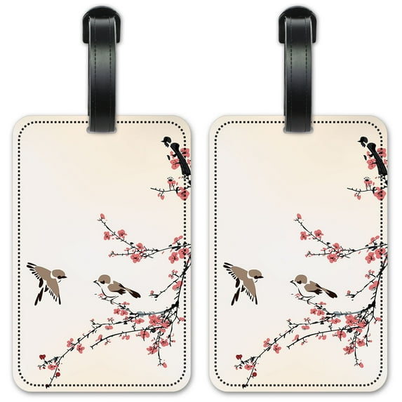 Birds on a Cherry Blossom - Luggage ID Tags / Suitcase Identification Cards - Set of 2