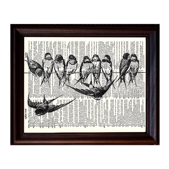 Birds on a Wire - Dictionary Art Print Printed On Authentic Vintage Dictionary Book Page - 8 x 10.5