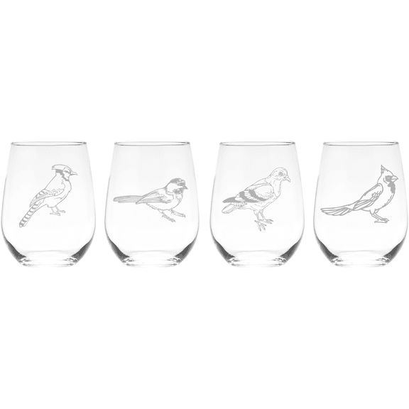 C&M Personal Gifts 17 oz Bird Stemless Wine Glasses Set of 4