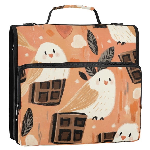 Birds with Chocolate Bars 3-Ring Binder Bag 13.6x12.4x3.5in Water-Resistant Canvas for School or Office Use