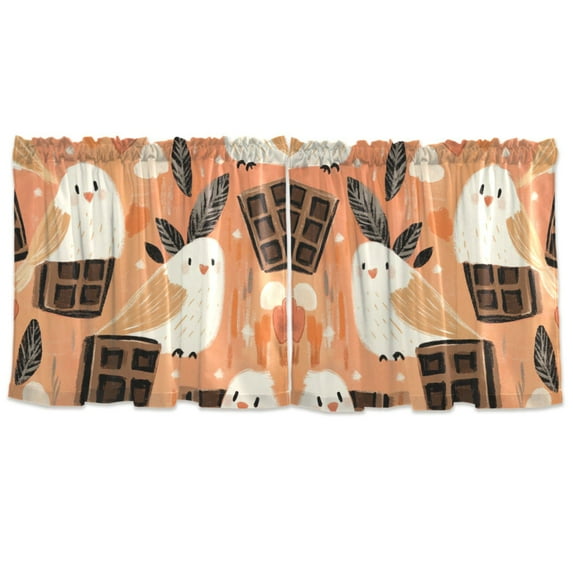 Birds with Chocolate Bars Tier Curtains for Kitchen 57x24 Inch Semi Sheer Light Filtering Half Window Curtains 2 Panels