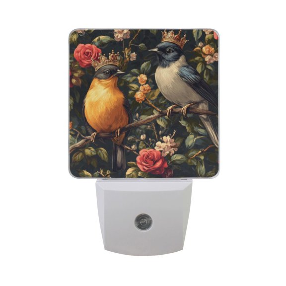 Birds with Crowns Flowers Leaves LED Night Light with Smart Sensor Plug Into Wall Dusk to Dawn 2 packs