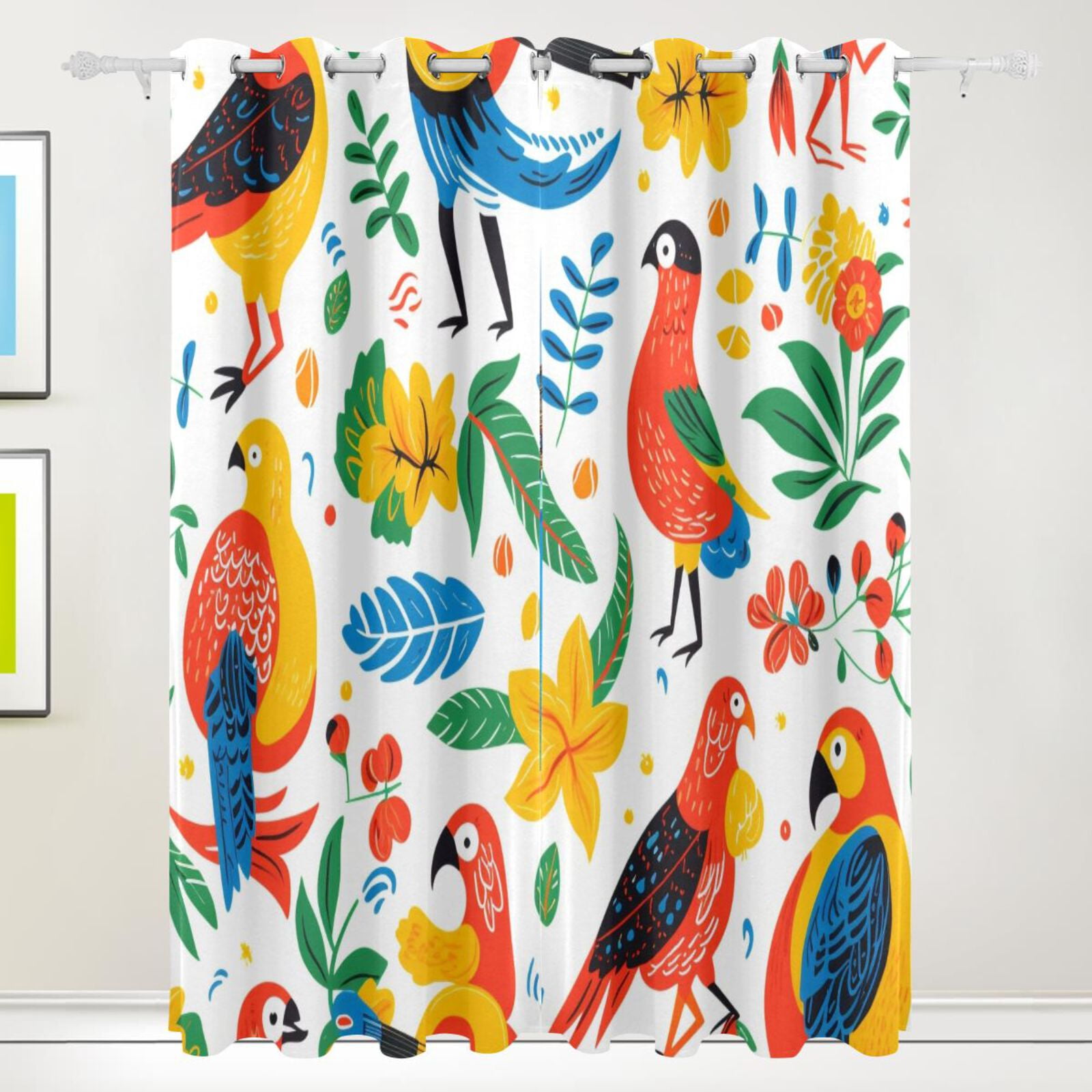 Birds with Flowers Leaves Black Out Curtains 72 Inch Length Curtains for Sliding Glass Doors Bedroom Living Room 2 Pack
