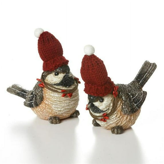 Birds with Red Hats Decorations, Set of 2
