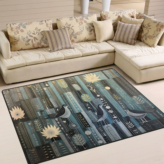 Birds with Retro Area Rugs Soft Non-Slip Floor Mats Large Nursery Carpets Doormat for Living Room Bedroom Hotel Decor 63"x48"
