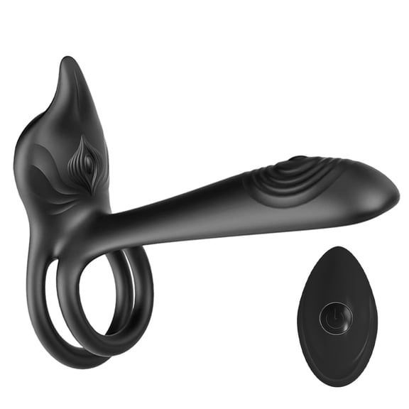 Birdsexy Penis Vibrator Sex Toy for Men, 10-frequency Remote Control Double Vibration Male-female Sharing Double Ring Sperm Lock Ring - Black