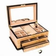 thumbnail image 1 of Birdseye Maple Lacquered Wood 3 Level Jewelry Box with Gold Accents & Locking Lid, Maple, 1 of 1