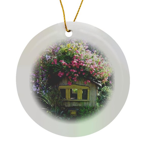 3drose, Birdshouse, Circle Porcelain Ornament