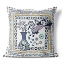 Birdsong Bouquet Vase Throw Pillow with Removable Cover in Beige 16x16
