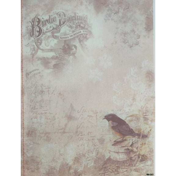 Birdsong Nostalgia Designer Printed AIDA Fabric. Canvas for embroidery with an applied background KF-1311A