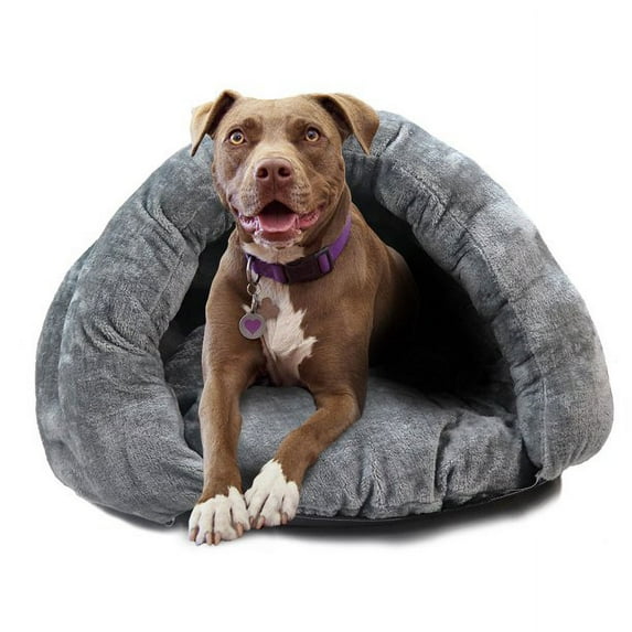 Birdsong The Original Cuddle Pouch Pet Bed (Large), Dog Cave, Covered Hooded Pet Bed, Cosy, for Burrower Cats and Dogs, Gray