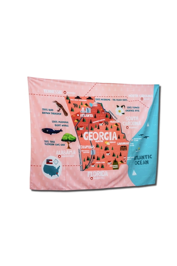 Georgia State Map Tapestry – 60" x 43" Educational Wall Hanging
