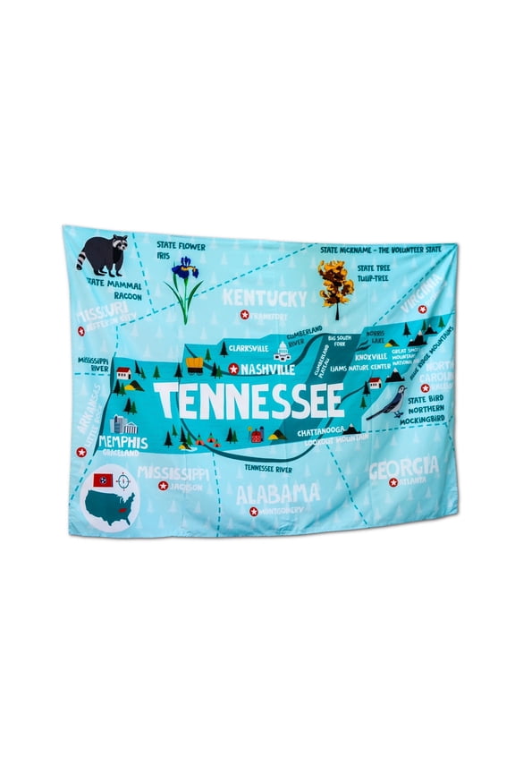 Tennessee State Map Tapestry – 60" x 40" Educational Wall Hanging