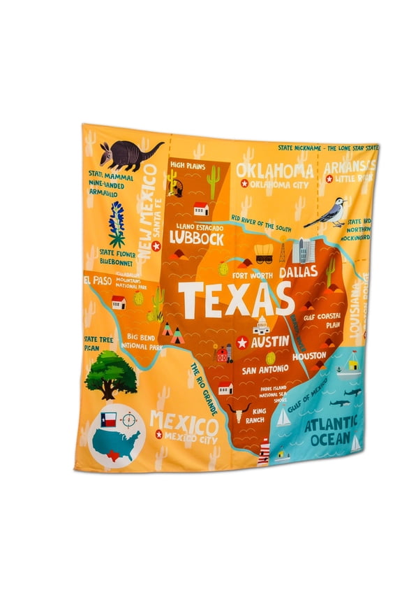 Texas State Map Tapestry – 60" x 59" Educational Wall Hanging