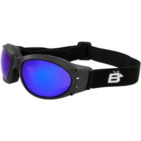 Birdz Eagle Matte Black Padded Sport Riding Goggle with ReflecTech Blue Mirror Lens