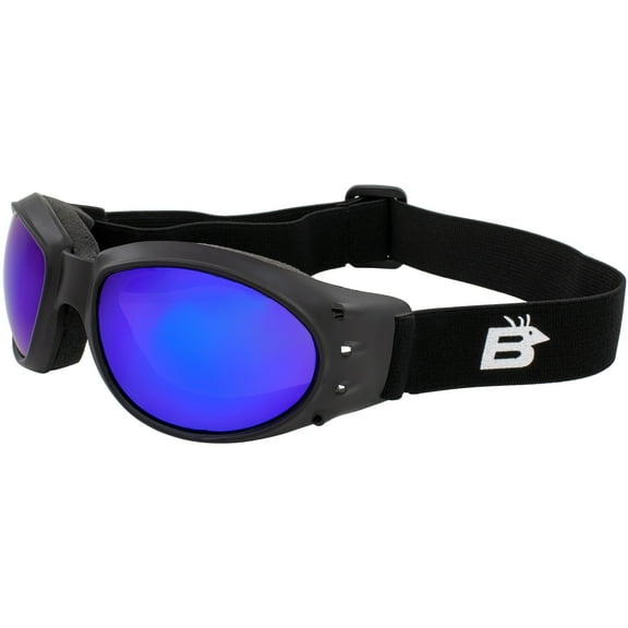Birdz Eagle Matte Black Padded Sport Riding Goggle with ReflecTech Blue Mirror Lens