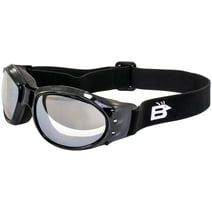 Birdz Eagle Padded Motorcycle Airsoft Goggles Gloss Black Frames with Anti-Fog Driving Clear Mirror Lens