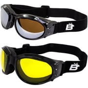 Birdz Eagle Red Baron style Motorcycle Padded Airsoft Goggles Yellow & Driving Mirror Lens for Day & Night riding comfort Perfect Googles For Any Weather Condition