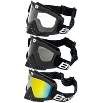 Birdz Eyewear 3 Pairs Toucan Motorcycle Sports Ski & Riding Goggles w/ Nose Guard Black Frame in Clear Smoke & Red Mirror Lenses