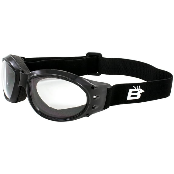 Birdz Eyewear Bald Eagle Padded Motorcycle Riding Safety Goggles Black Frame w/ Clear Lens Supreme for Dirt Bikes ATV & Skydiving