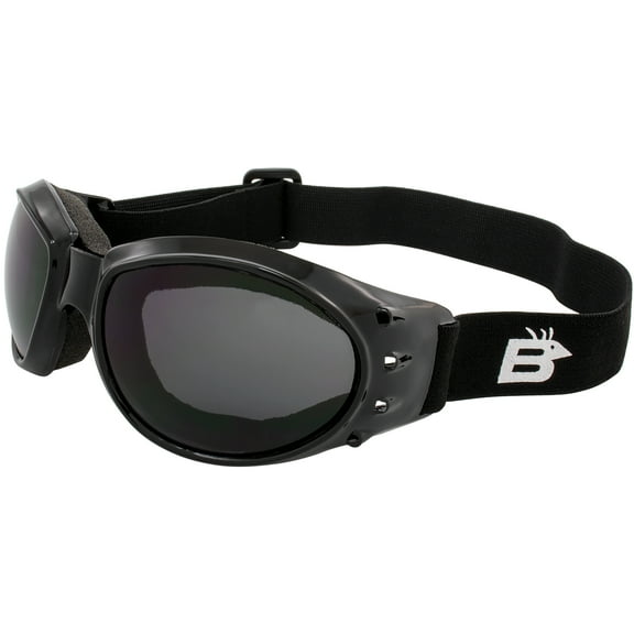 Birdz Eyewear Eagle Motorcycle Goggles Black Frame with Smoke Lens