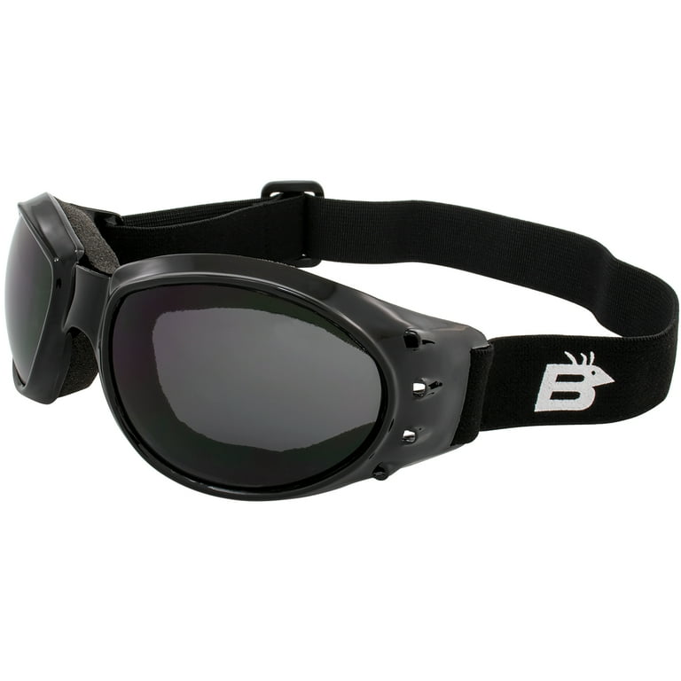 Birdz Eyewear Eagle Motorcycle Goggles Black Frame with Smoke Lens