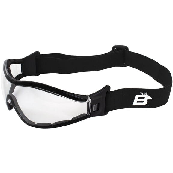 Birdz Eyewear Boogie Motorcycle Sports & Skydiving Goggles Padded Black Frame w/ Clear Lens Anti-Fog Z87.1