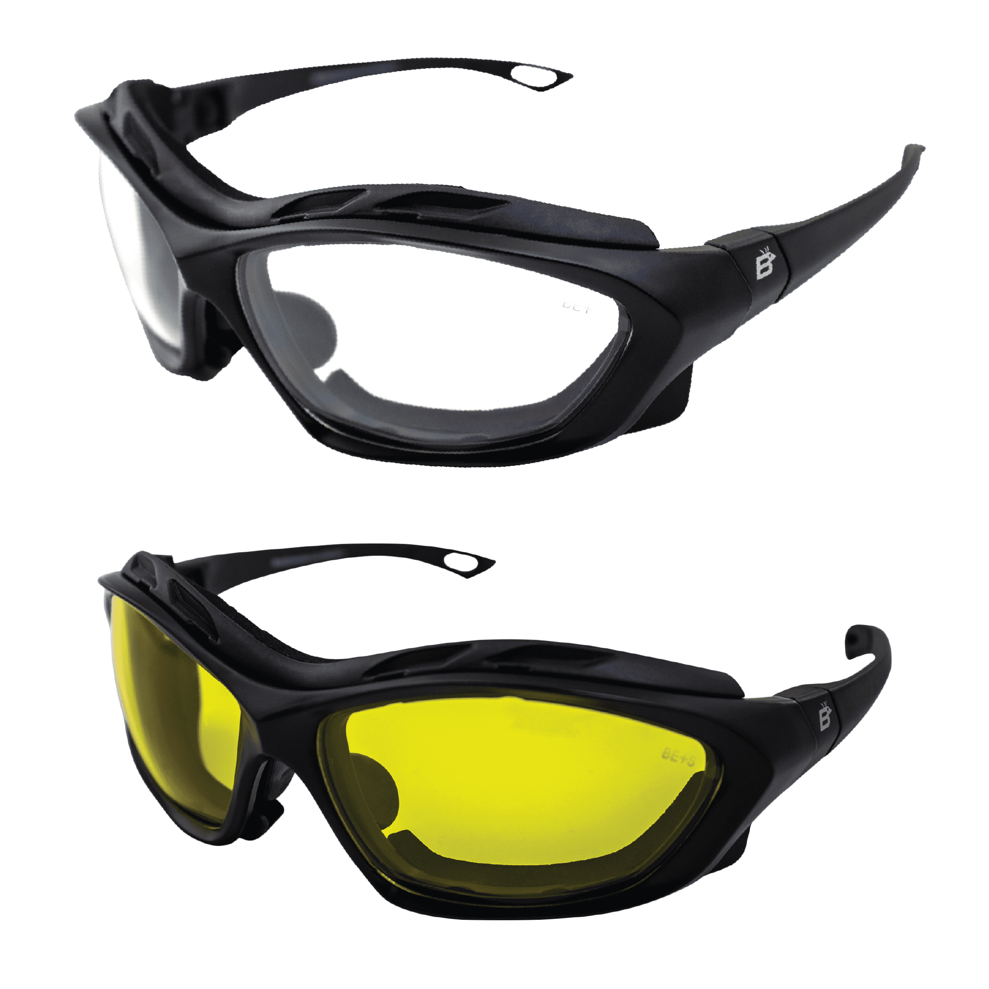 Birdz Eyewear Canopy Padded Motorcycle Sunglasses Riding Safety Glasses ANSI Z87.1 Convertible to Goggles Black Frame w Anti fog Clear and Yellow Lenses 2 Pairs Walmart Business Supplies