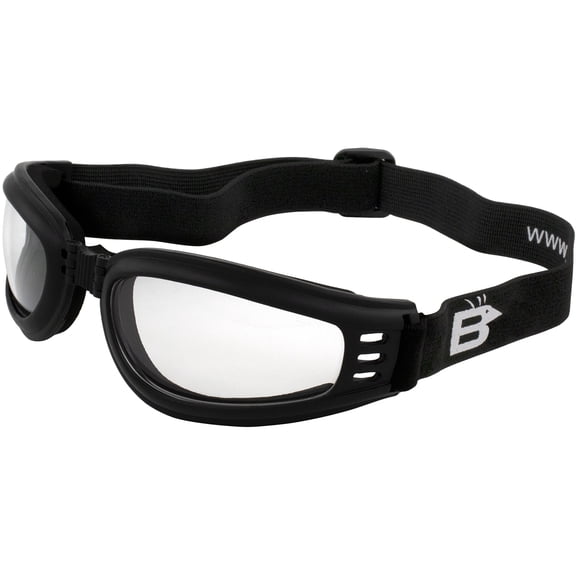 Birdz Eyewear Cardinal Padded Floating Motorcycle Goggles Black Folding Frame with Clear Lenses (Clear)