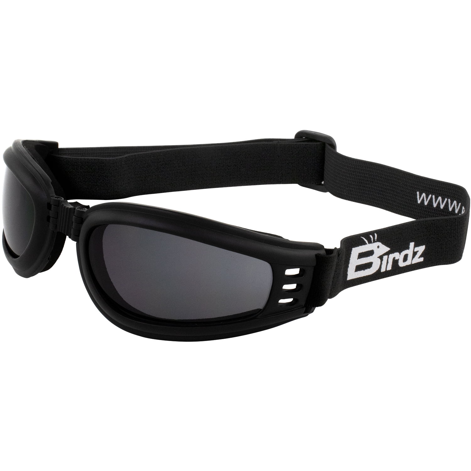 Birdz Eyewear Cardinal Padded Floating Motorcycle Goggles Black Folding Frame With Clear Lenses