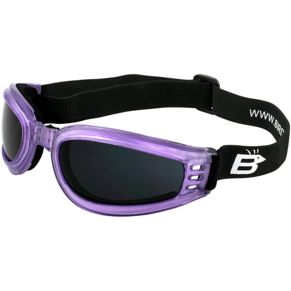 Birdz Eyewear Cardinal Women's Padded Floating Motorcycle Goggles Purple Frame with Super Dark Lenses