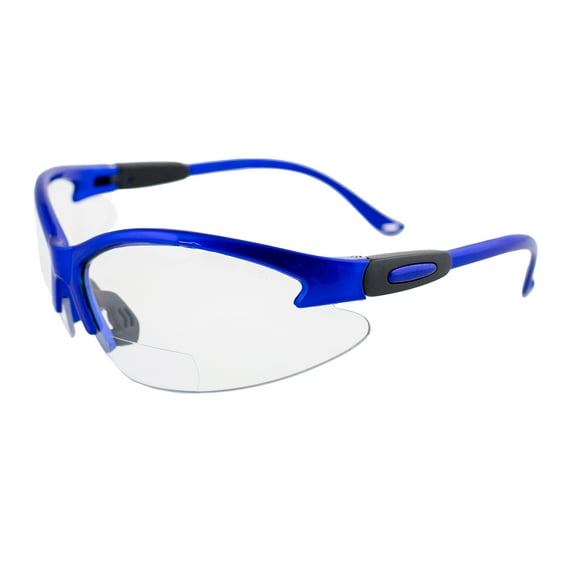 Birdz Eyewear Flamingo Safety Glasses for Nurses Dental Assistant Glasses Shooting Sunglasses for Women Ladies Men Blue Frame w/Clear 2.5 Magnification Bifocal Lens