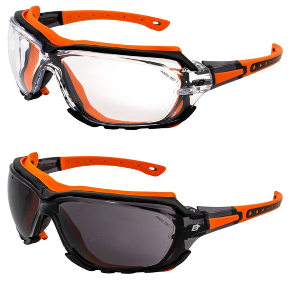 Birdz Eyewear Gasket Safety Padded Motorcycle Sport Sunglasses 2 Pairs Black Grey Frame with Smoke & Clear Lenses