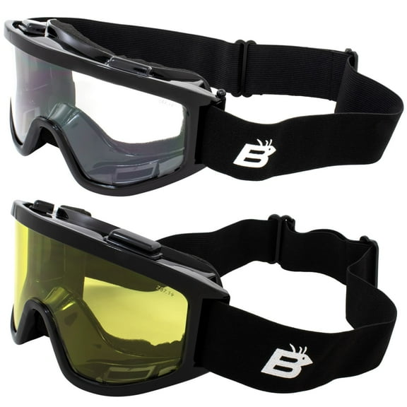 Birdz Eyewear Padded Fit Over Motorcycle Goggles 2 Pairs Anti-Fog Shatterproof Clear and Yellow Lenses UV400