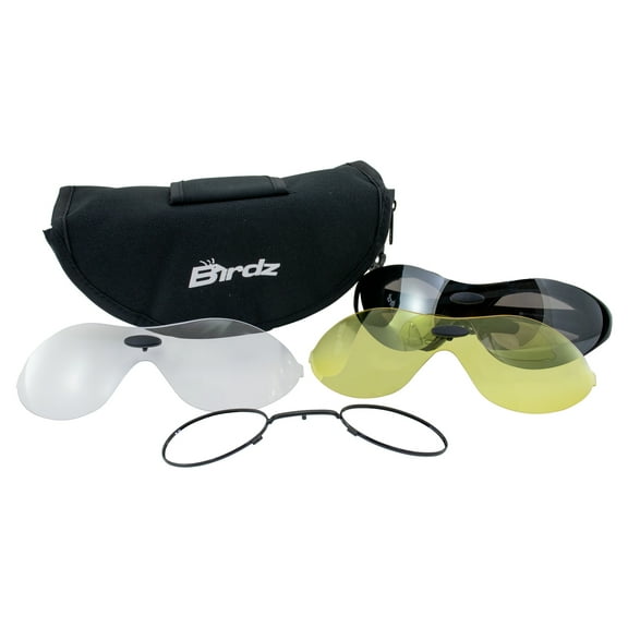 Birdz Eyewear Phoenix Interchangeable 3-Lens Goggle Sunglasses Kit with Padded Matte Black Frames