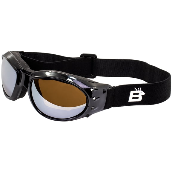 Birdz Eyewear Red Baron Motorcycle Aviators Goggles Black Padded Frame Anti Fog Driving Mirror Lens w/ Microfiber Pouch