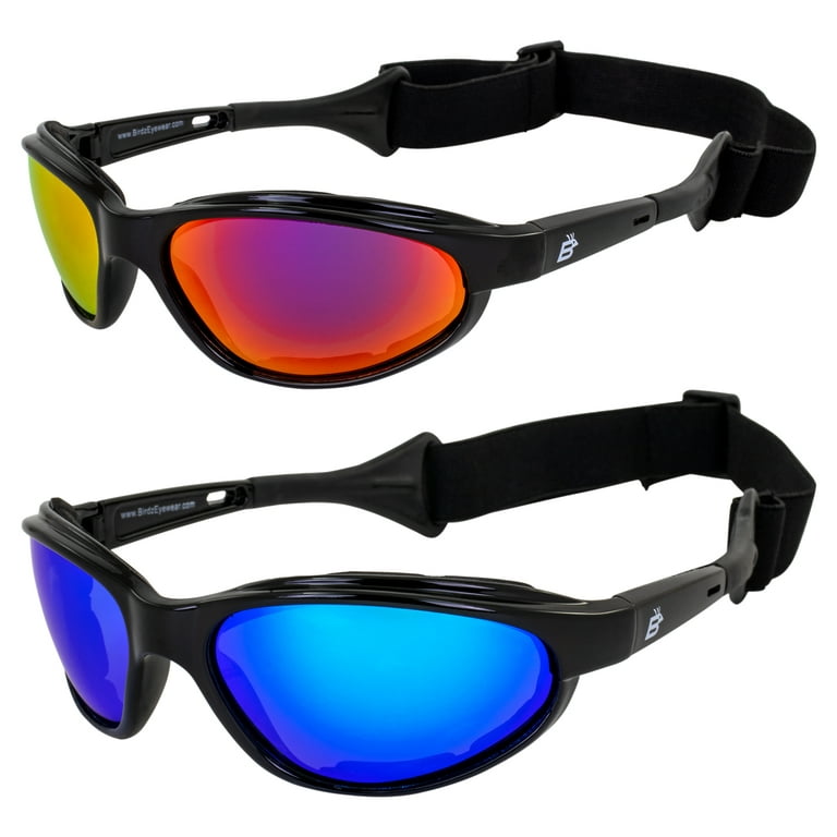 Birdz Eyewear Sail Padded Jetski Sunglasses Goggles Polarized Sports  Watersports Boating Fishing for Men or Women 2 Pairs Black Frame w/Red &  Blue