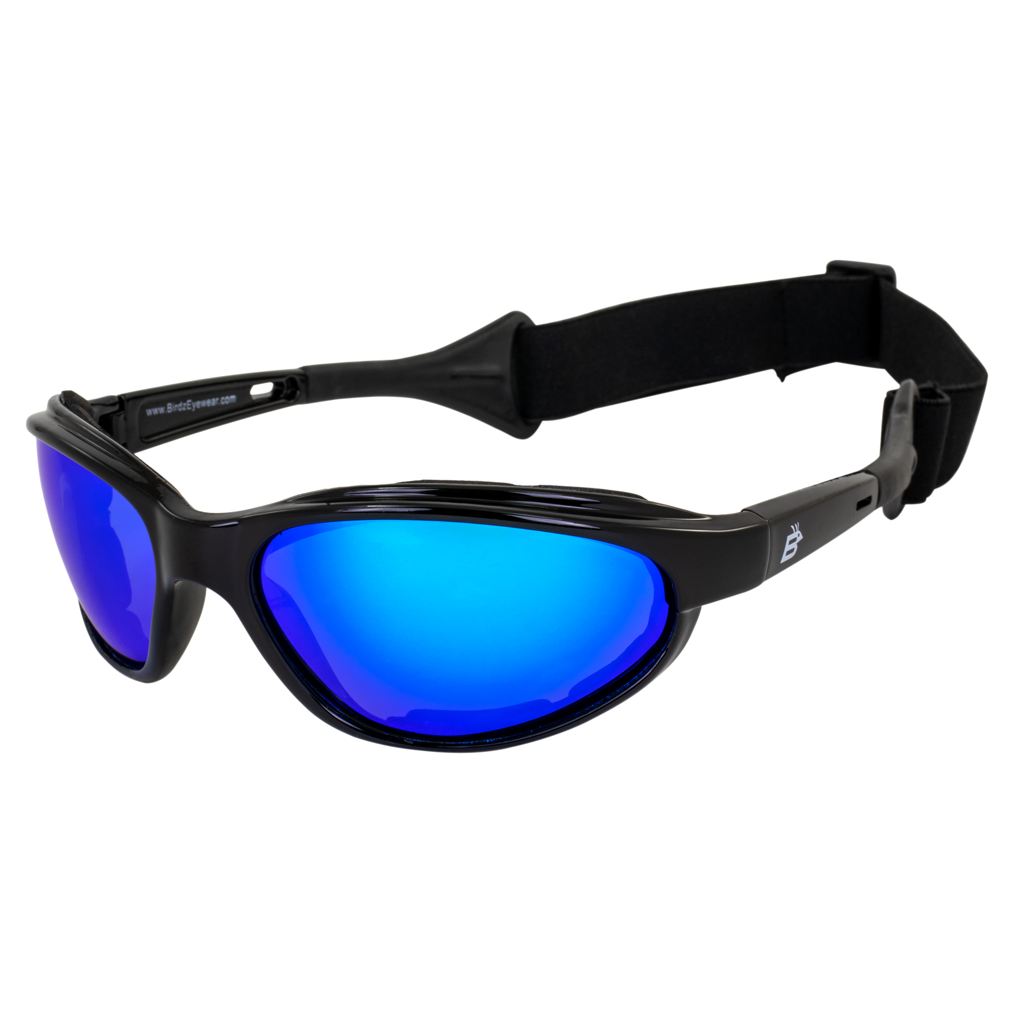Birdz Eyewear Sail Padded Jetski Sunglasses Goggles Polarized Sports Watersports Boating Fishing for Men or Women Black Frame w/Blue Mirror Lens - image 1 of 6