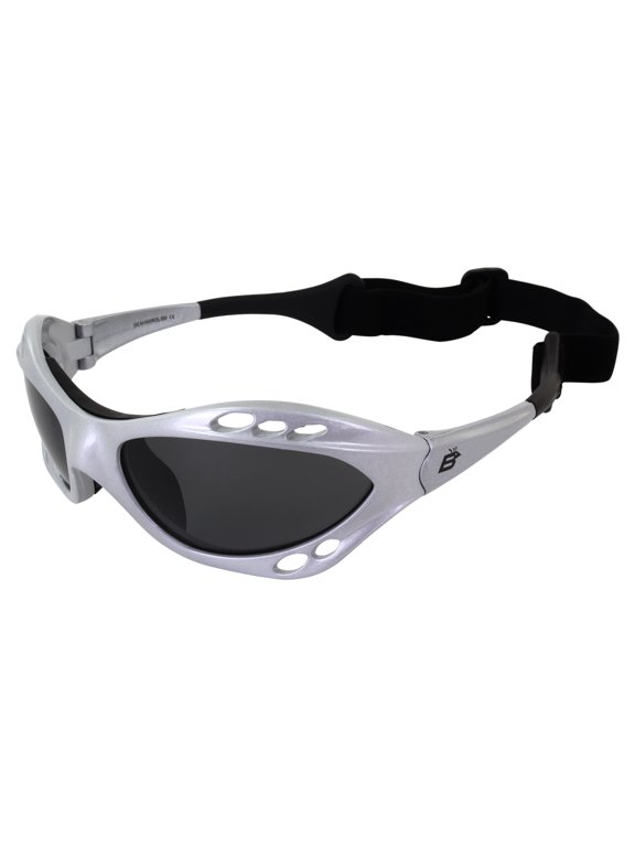 Eyewear SeaHawk Sunglasses Jet Ski Kayaking Watersports Jetski Goggles with Strap Silver Frame Smoke Lenses